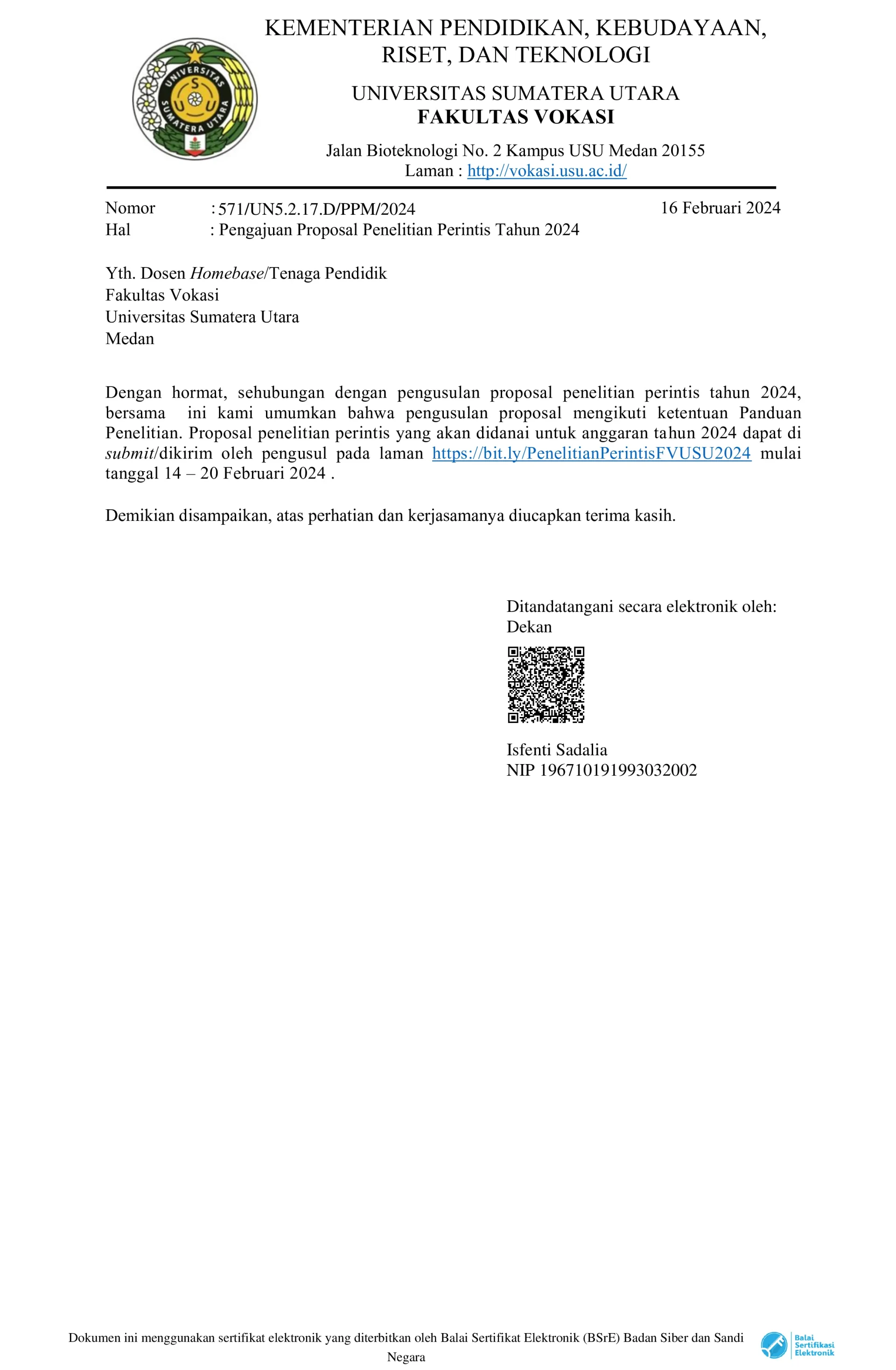 Acceptance of USU Faculty of Vocational Education Pioneer Research Proposals in 2024